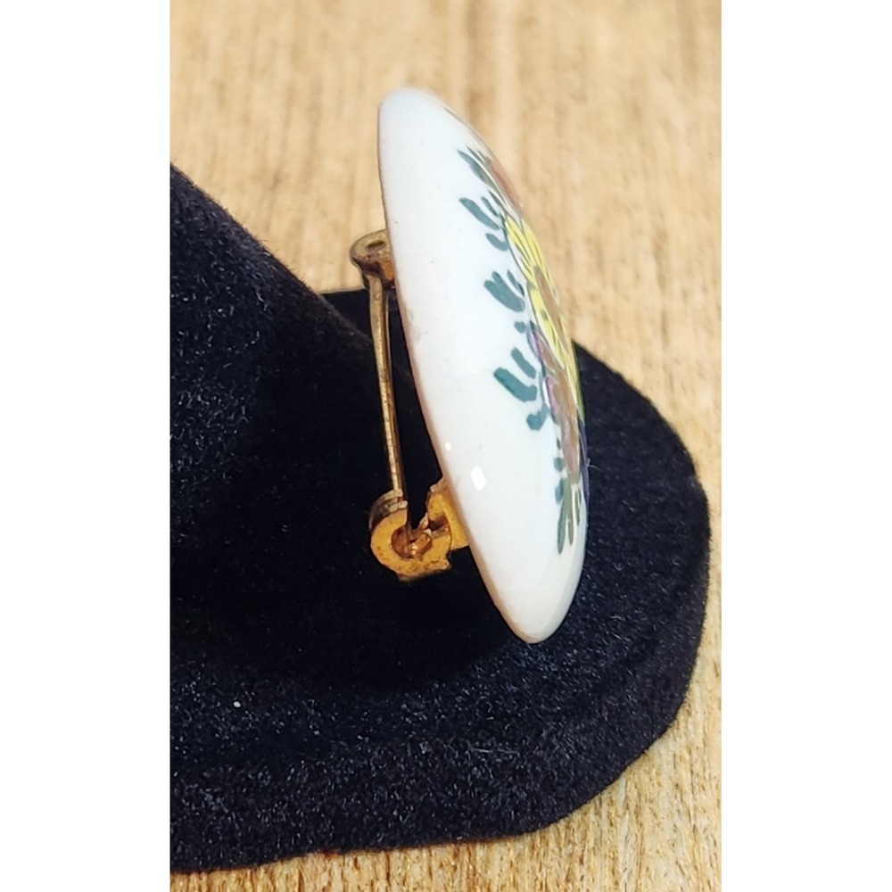 Vintage Porcelain Delft Holland Hand Painted Flower Brooch‎ Pin - Picture 3 of 7